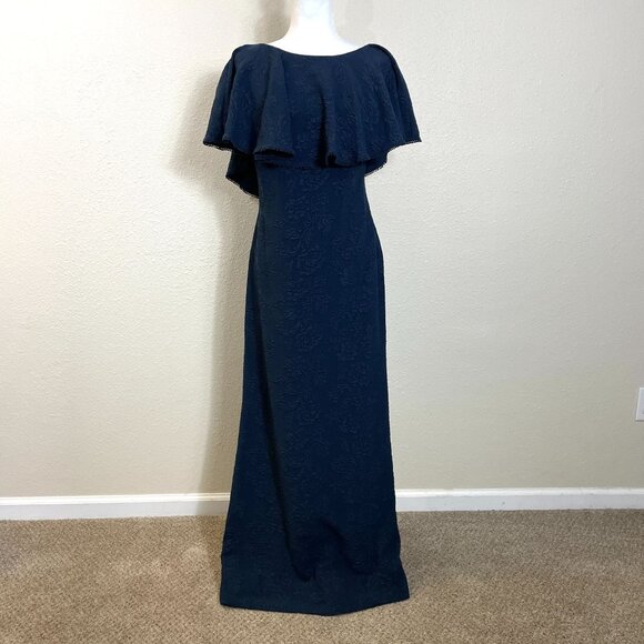 Tadashi Shoji Gown Dress 8 Size Kayla Ruffle Neckline Jacquard Textured … - Picture 3 of 10